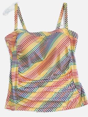 Lands' End Women’s Rainbow Stripe Tankini Swimsuit Swim Top Bandeau Design 12